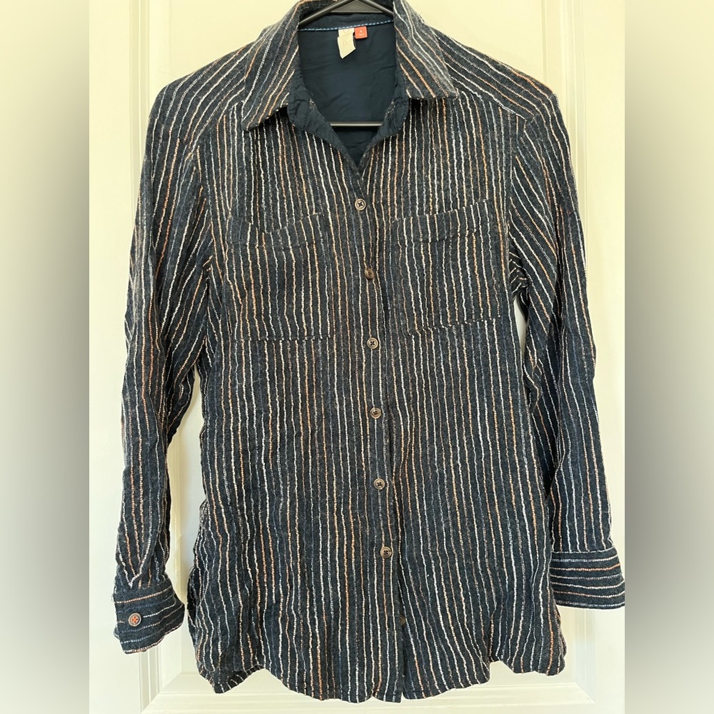 Pilcro Anthropologie Stitch Striped Button Down Slouchy Shirt-Small